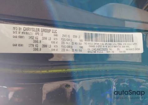 2012 Dodge Durango Sxt из США, поврежденный, VIN 1C4RDJAG0CC295259